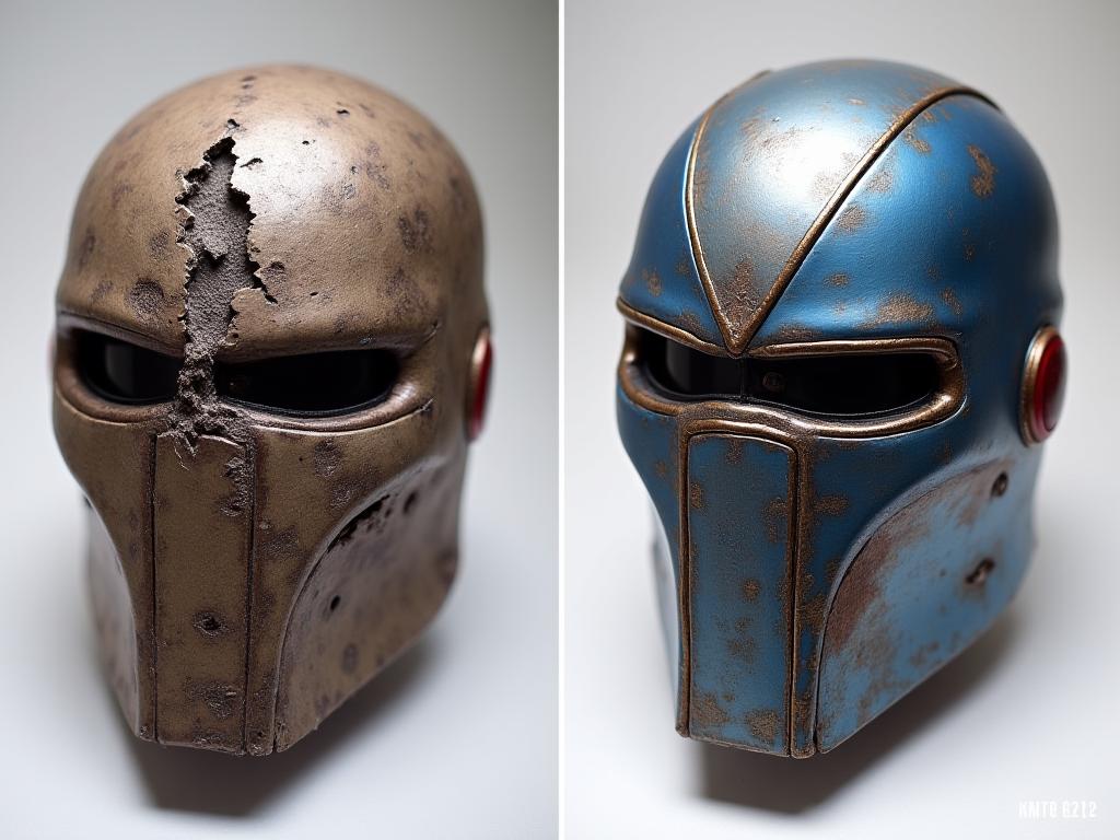 Antes y después de restauración de props de cosplay
