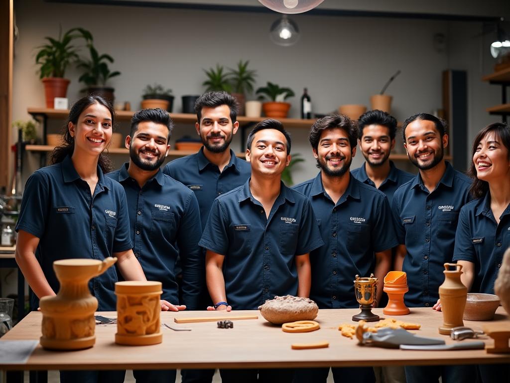 Equipo artístico de QuillaForge Creations en su taller de Medellín